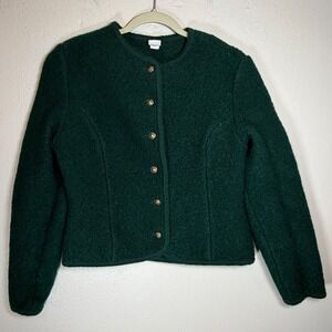 Lands End Vintage 100% Wool Green Boiled Wool Button Front Jacket Cardigan 8